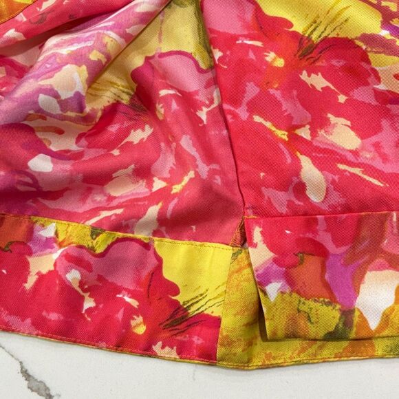 J. Crew | Yellow Pink Floral Print Silk Asymmetric Tie Women’s Sleeveless Blouse - Picture 8 of 13